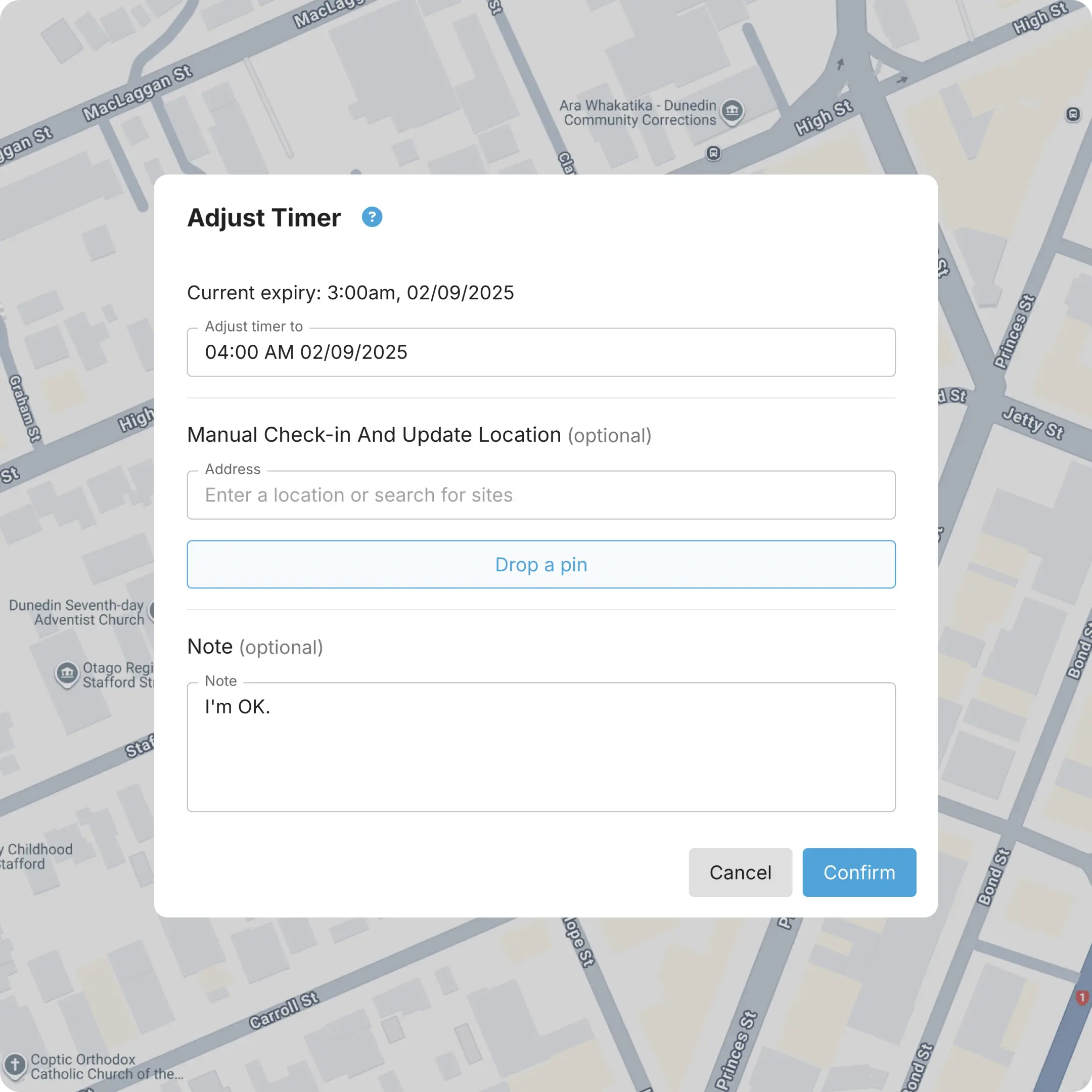 Updating the timer in the web portal.