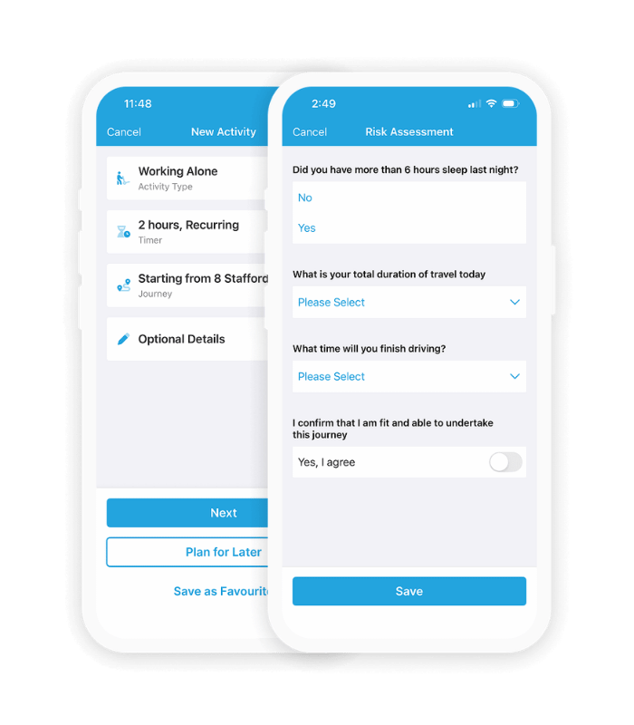 App screen showing a safety activity being started