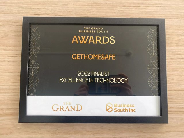 Grand Business South Awards 2022 finalist signage celebrating Excellence in Technology nomination