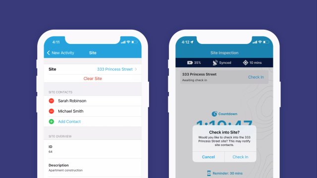 GetHomeSafe Sites feature showing site contacts and alert notification settings