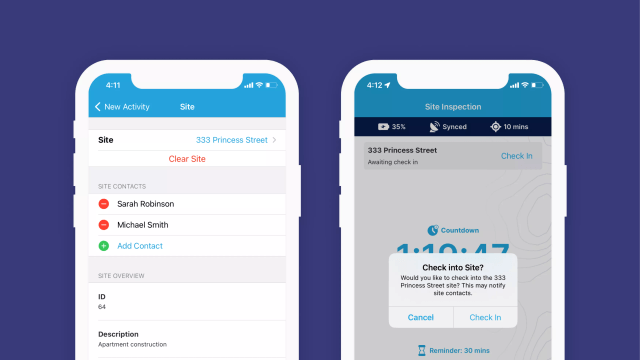 GetHomeSafe Sites feature showing site contacts and alert notification settings