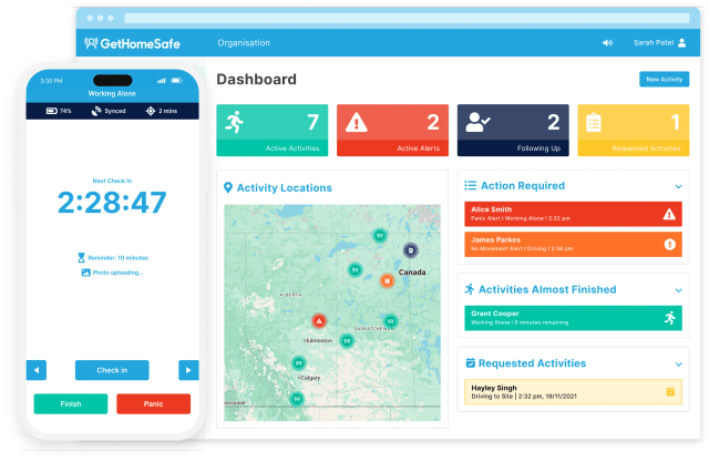 GetHomeSafe supervisor dashboard tracking land and environmental professionals across a Canada map view