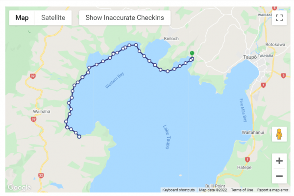 GetHomeSafe activity tracking David Tait's day one kayak paddle on Lake Taupo