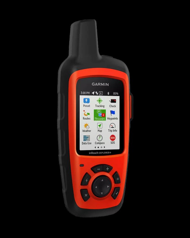 Garmin inReach Explorer+ handheld device showing the topographic map display