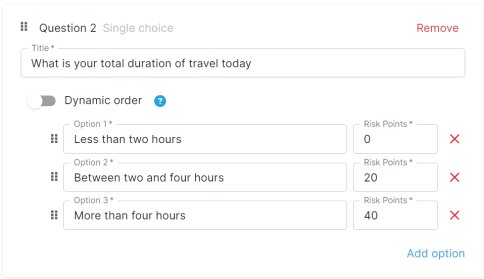 GetHomeSafe risk assessment configuration with risk points assigned to questionnaire answers