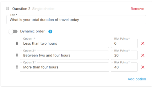GetHomeSafe risk assessment configuration with risk points assigned to questionnaire answers