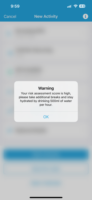 GetHomeSafe app displaying a custom warning message explaining a triggered risk restriction