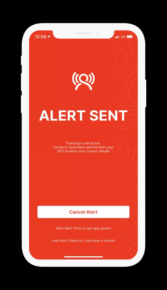 GetHomeSafe iOS app showing an active alert notification screen