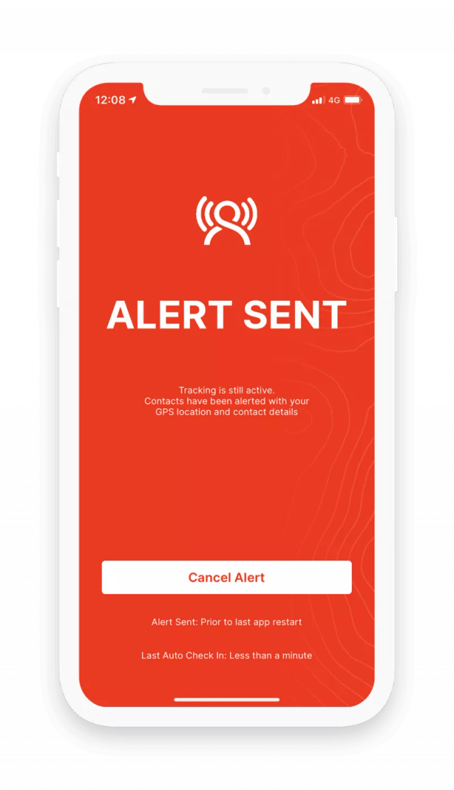 GetHomeSafe iOS app showing an active alert notification screen