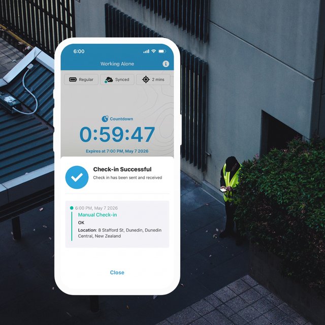 Security officer completing a safety check-in on the GetHomeSafe app.