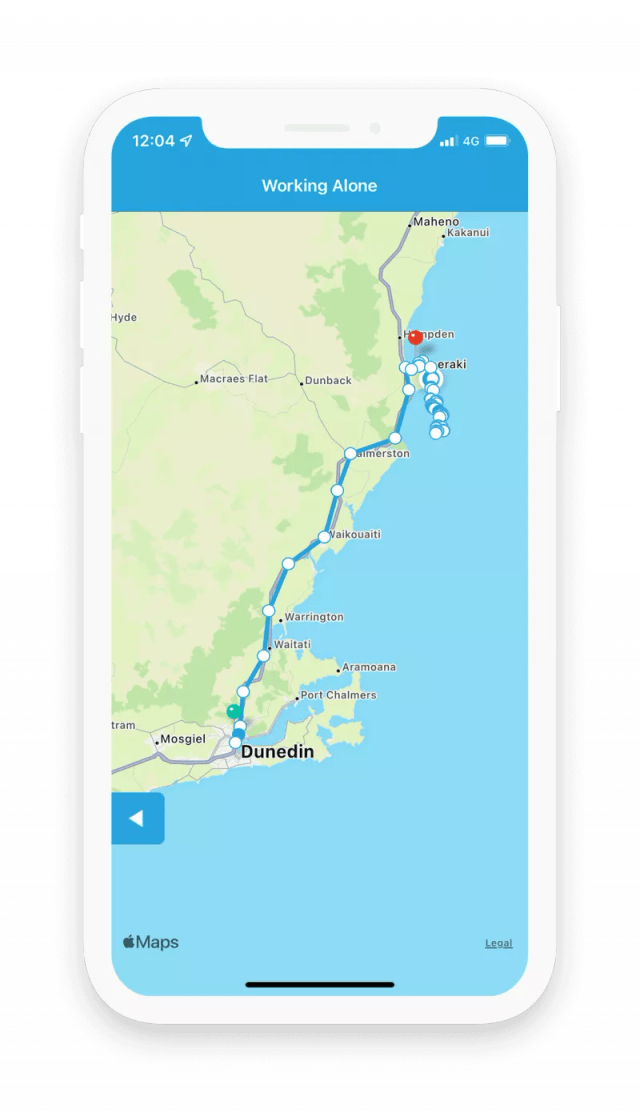 GetHomeSafe iOS app showing live GPS activity tracking on a map