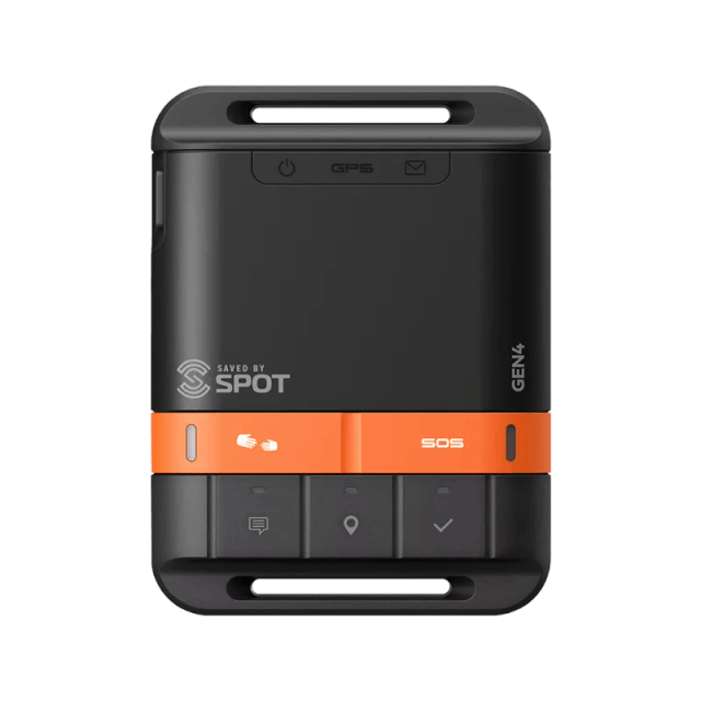 SPOT Gen4 handheld satellite tracker device with SOS button, front view