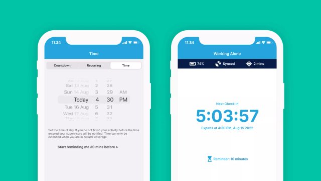 GetHomeSafe app showing the new time of day timer with expected finish time