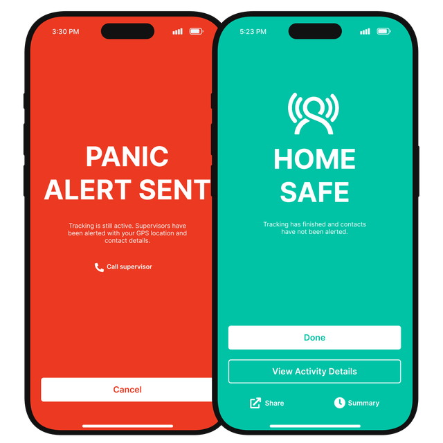 GetHomeSafe mobile app on a smartphone showing the worker safety check-in interface