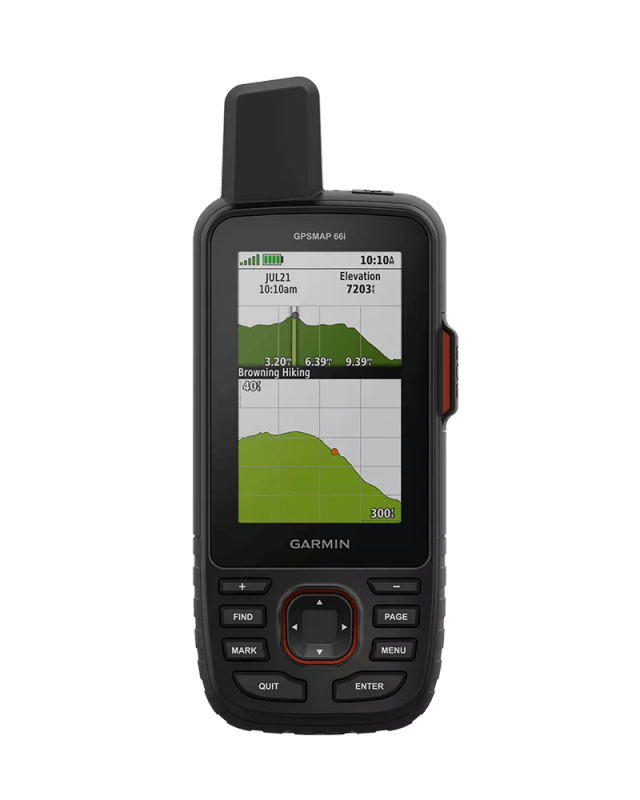 Garmin GPSMAP 66i satellite communicator shown from a side angle
