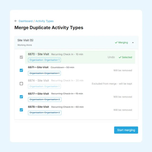 GetHomeSafe duplicate wizard consolidating redundant activity types into a single entry