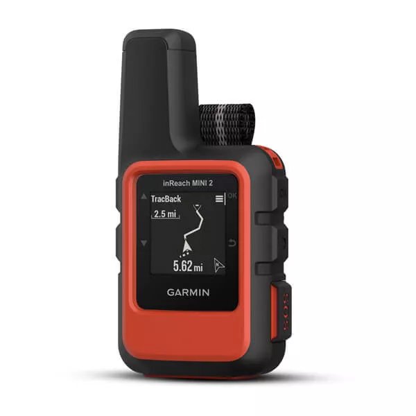 Garmin inReach Mini 2 satellite communicator shown from an angled side view