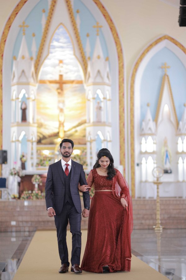 Riya and her partner Nithin at their wedding celebration in India
