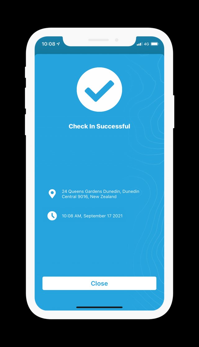 GetHomeSafe iOS app showing a successful check-in confirmation