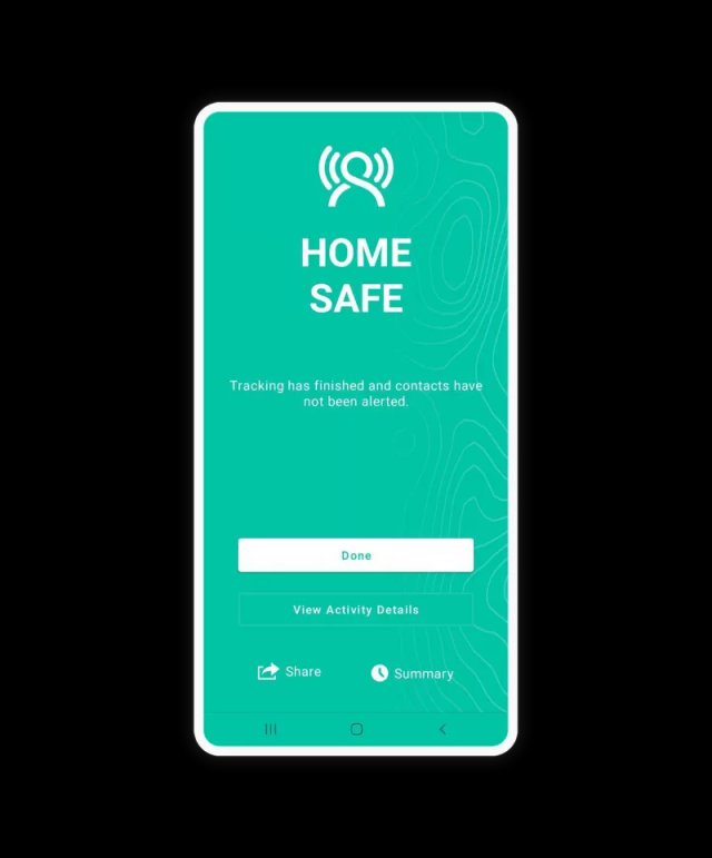 GetHomeSafe Android app showing the home safe check-in confirmation screen