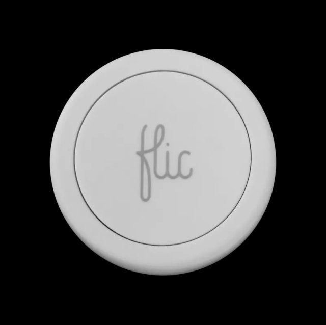 Flic Bluetooth panic button shown alongside a smartphone running the app