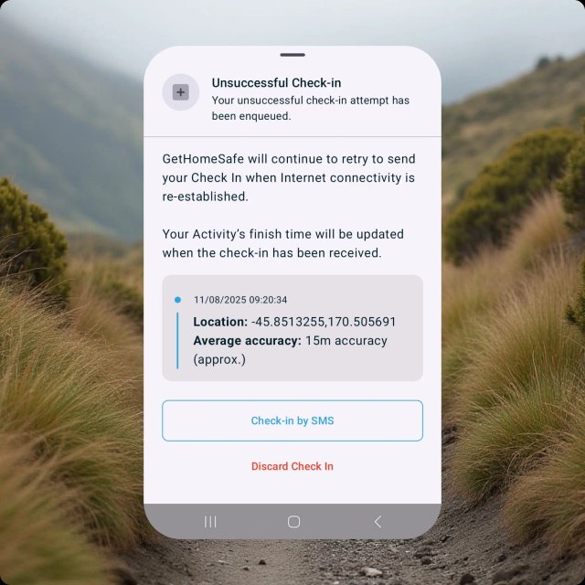 SMS check-in controls on a phone out of coverage.