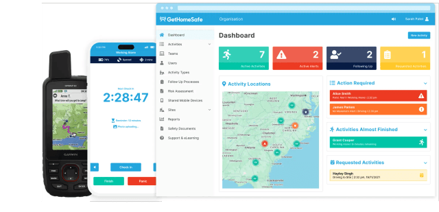 GetHomeSafe supervisor dashboard tracking remote workers across a United States map view