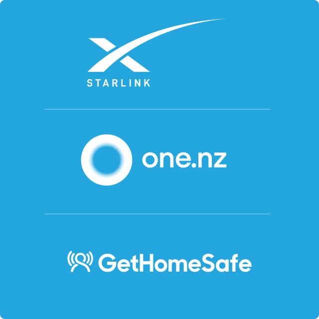 GetHomeSafe, OneNZ, and Starlink logos showcasing the satellite integration partnership