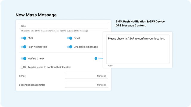 GetHomeSafe mass messaging screen for sending SMS, email and push alerts to field teams