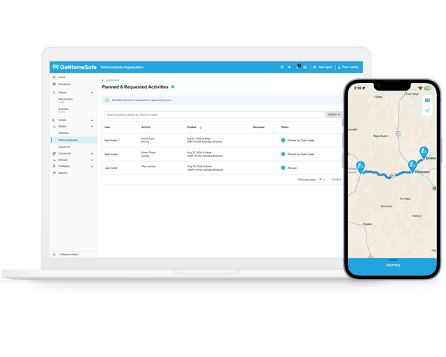 Journey management dashboard and app overview