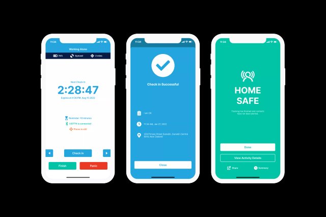GetHomeSafe iOS app showing an active check-in confirming the user is home safe