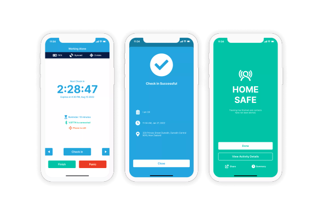 GetHomeSafe iOS app showing an active check-in confirming the user is home safe