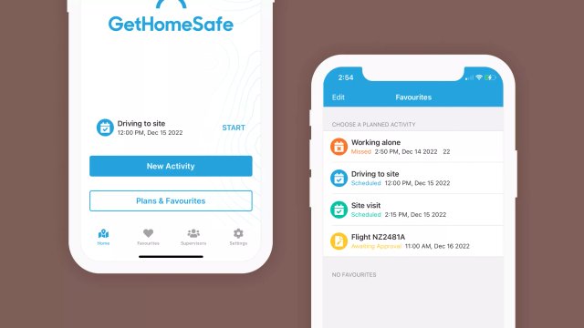 GetHomeSafe app home screen showing the next scheduled activity ready to start